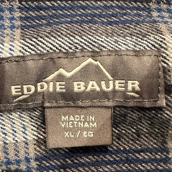 Eddie Bauer Mens XL Blue and Gray Flannel Long Sleeve Cotton Shirt - Picture 3 of 7